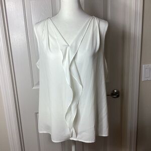 Chico's White V Neck with small ruffle Sleeveless Blouse Sz 1